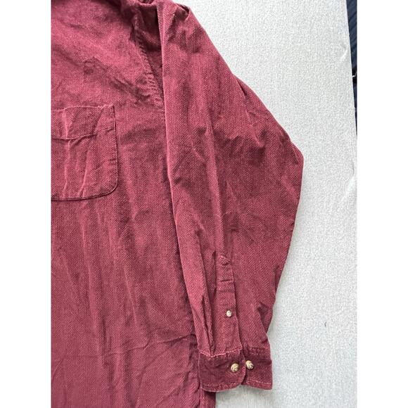 Eddie Bauer Corduroy Flannel Shirt Men's XL Tall Red Herringbone - Picture 4 of 13
